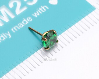 Pure24K Implant Grade Titanium OneFit™ Threadless Emerald CZ Prong Set Birthstone Gem Top Part