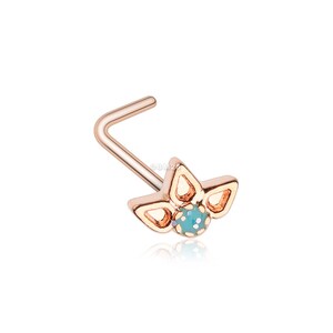 Rose Gold Lotus Ornate Sparkle L-Shaped Nose Ring-Teal