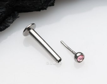 Basic Gem Ball Top Threadless Push-In Steel Labret-Pink