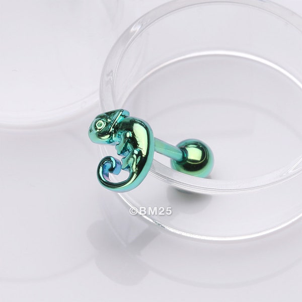 Boucle d'oreille d'haltères Tragus du cartilage supérieur caméléon Colorline - Vert