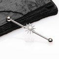 Fire Opal Sunburst Sparkle Industrial Barbell-White Opal