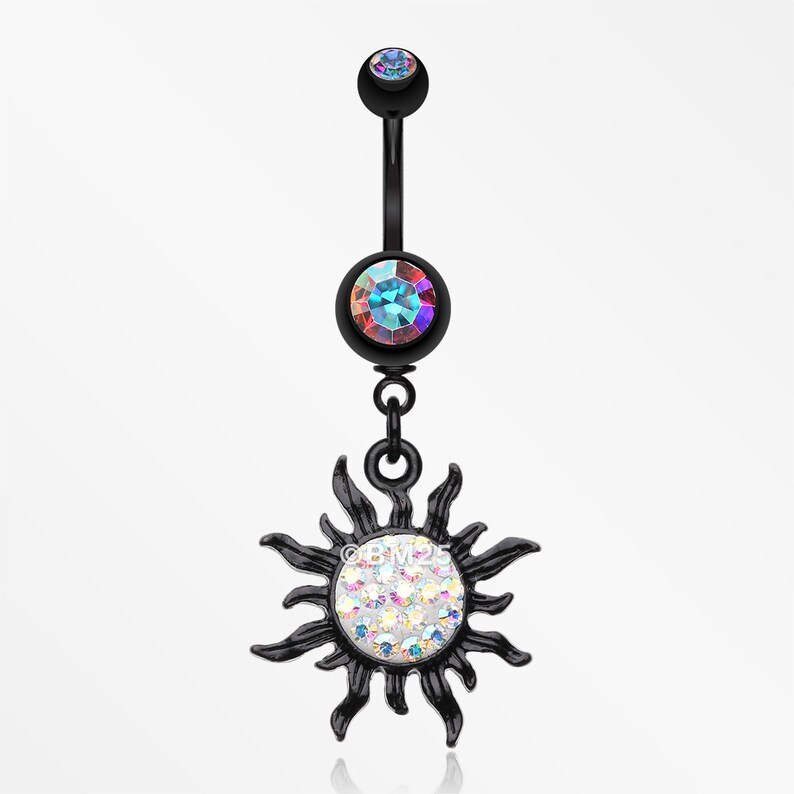 Blackline Multi-Gem Blazing Sun Belly Button Ring-Aurora Borealis