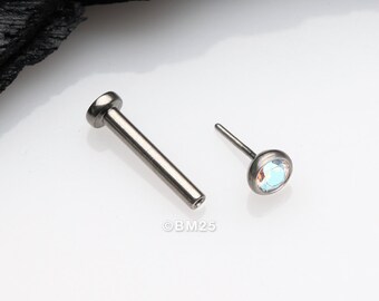 Implant Grade Titanium OneFit™ Threadless Gem Bezel Set Top Flat Back Stud Labret-Aurora Borealis