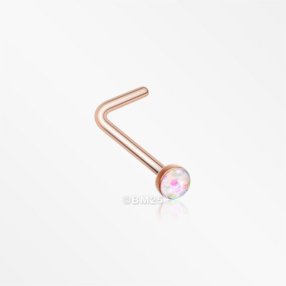 Rose gold l shaped nose stud deals