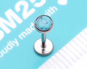 Implant Grade Titanium OneFit Threadless Bezel Turquoise Stone Flat Back Labret