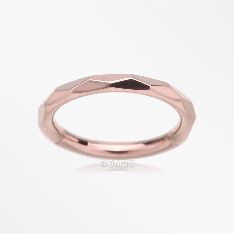 Implant Grade Titanium Rose Gold Diamond Cut Faceted Seamless Clicker Hoop Ring