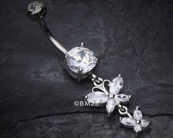 Butterfly Besties Belly Button Ring-Clear Gem