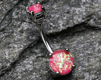 Opal Sparkle Prong Set Belly Button Ring-Pink