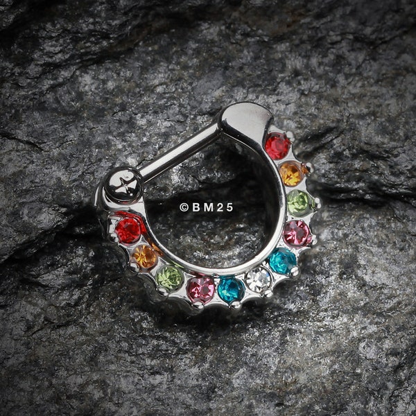 Sparkle Loop Multi-Gem Septum Clicker-Rainbow