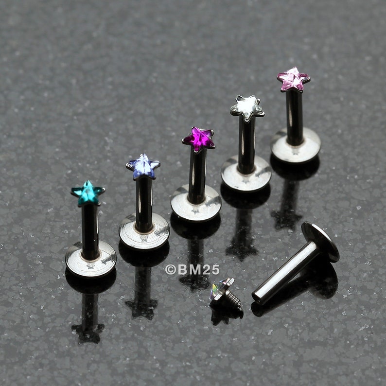 Star Gem Top Internally Threaded Labret Tanzanite