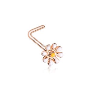 Rose Gold Dainty Adorable Daisy L-Shaped Nose Ring-White/Yellow
