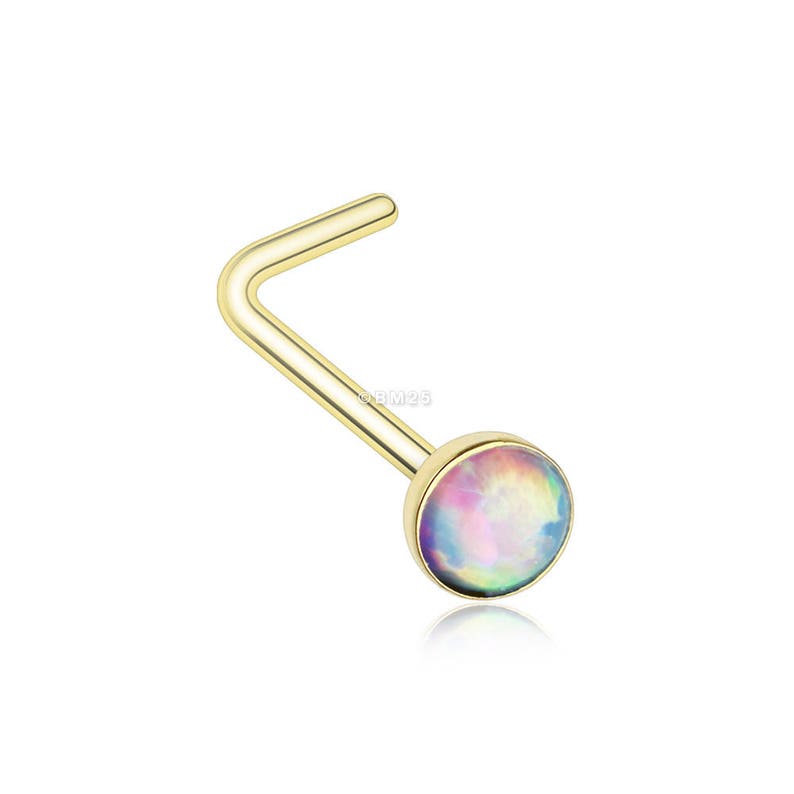 Golden Fire Opal L-Shaped Nose Ring Purple