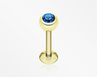 Gold Plated Gem Ball Steel Labret-Blue