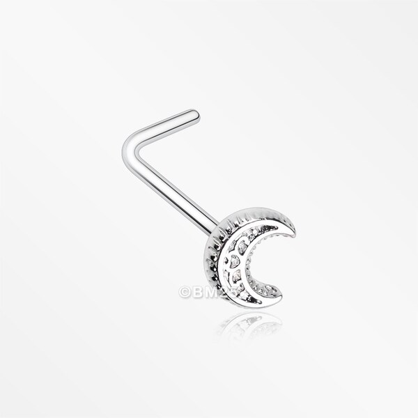 Crescent Moon Filigree L-Shaped Nose Ring