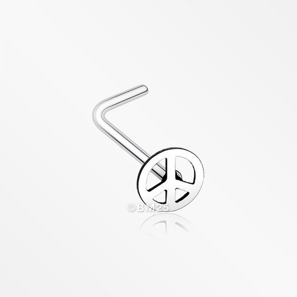 Peace Icon L-Shaped Nose Ring-Steel