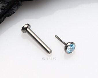 Implant Grade Titanium OneFit™ Threadless Gem Bezel Set Top Flat Back Stud Labret-Aqua