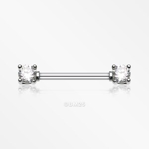 A Pair of Double Prong Gem Nipple Barbell Ring-Clear Gem