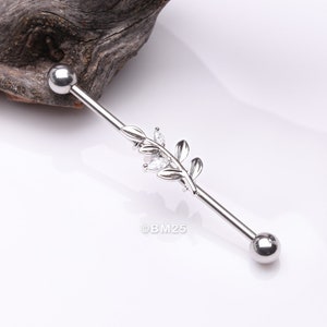 Dainty Sparkle Leaflet Industrial Barbell-Clear Gem