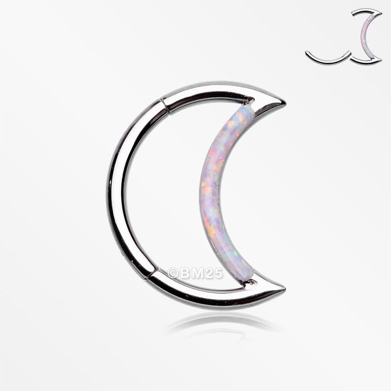 Fire Opal Lined Crescent Moon Seamless Clicker Hoop Ring 