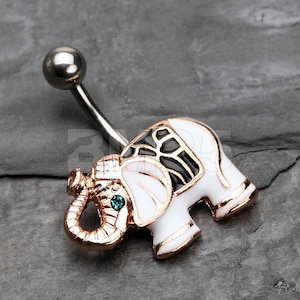 Maharajas Elephant Belly Button Ring-Clear Gem/White