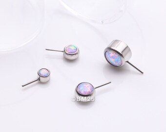 Implant Grade Titanium OneFit™ Threadless Bezel Set Fire Opal Front Facing Part-Purple Opal