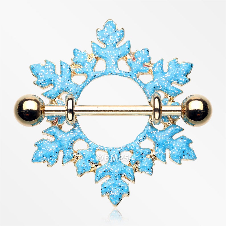 A Pair of Golden Glam Snowflake Nipple Shield Ring