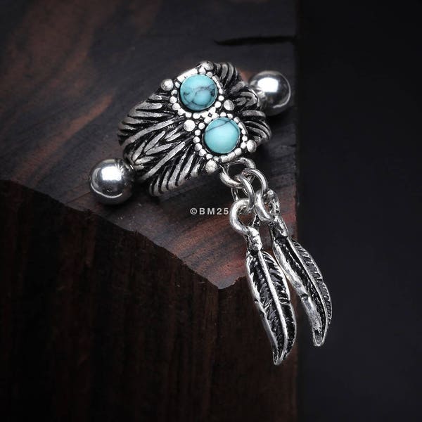 Vintage Feather Turquoise Cartilage Cuff Earring