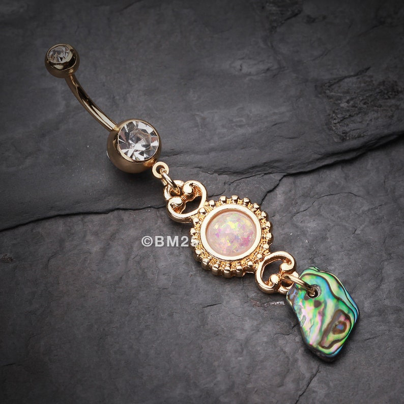 Golden Opal Abalone Dangle Belly Button Ring 