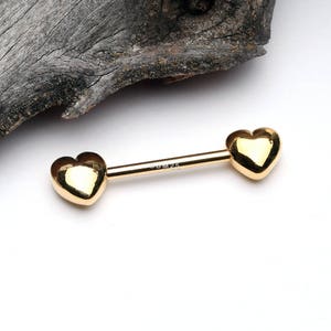 A Pair of Golden Classic Fluffy Heart Steel Nipple Barbell