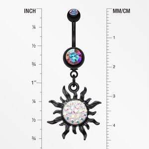 Blackline Multi-Gem Blazing Sun Belly Button Ring-Aurora Borealis