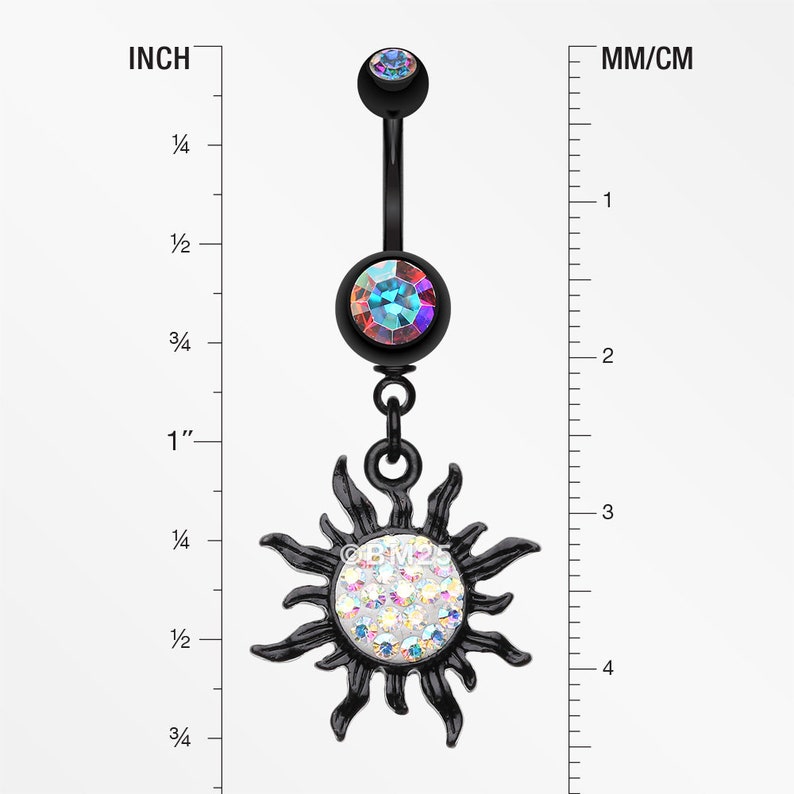 Blackline Multi-Gem Blazing Sun Belly Button Ring-Aurora Borealis