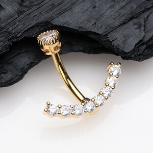 Golden Curve Accent Sparkle Internally Threaded Belly Button Ring-Clear Gem