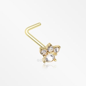 Golden Royal Majestic Sparkle L-Shaped Nose Ring-Clear Gem