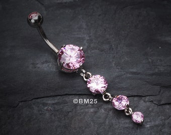 Brilliant Gem Cascade Belly Ring-Pink