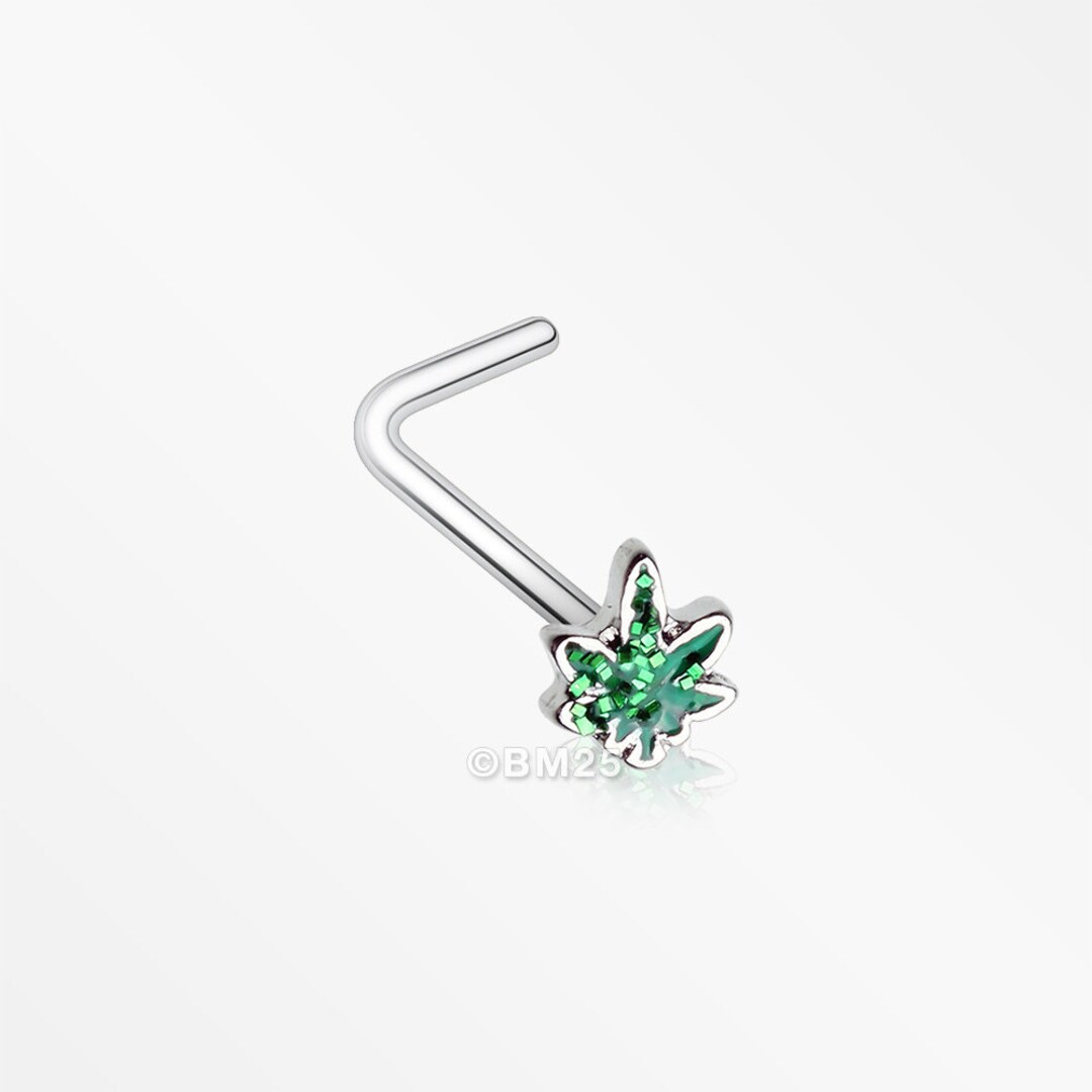 Glitter Sparkle Cannabis L shaped Nose Ring green Etsy Australia
