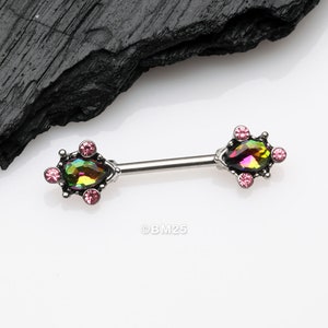 A Pair of Vintage Thorn Filigree Gem Sparkle Nipple Barbell-Pink/Vitrail Medium