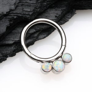 Implant Grade Titanium Triple Fire Opal Sparkle Seamless Clicker Hoop Ring-White