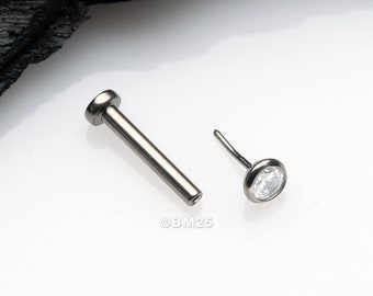 Implant Grade Titanium OneFit™ Threadless Gem Bezel Set Top Flat Back Stud Labret-Clear Gem