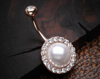 Rose Gold Pearlescent Sparkle Elegance Belly Button Ring