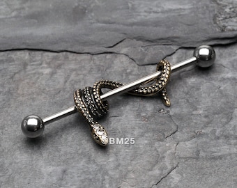 Antique Serpent Snake Sparkle Industrial Barbell-Clear Gem