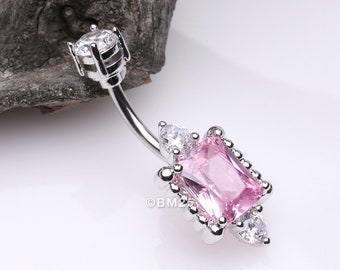 Princess Sparkle Adornment Belly Button Ring-Clear Gem/Pink