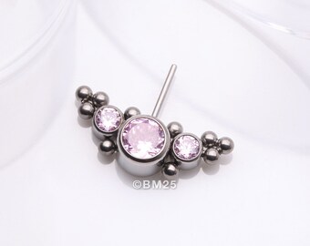 Implant Grade Titanium OneFit™ Threadless Sparkle Arc Bali Beads Front Facing Part-Pink