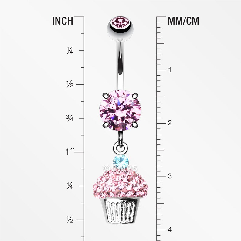 Cupcake Delight Multi-Gem Sparkle Dangle Belly Button Ring Light Pink