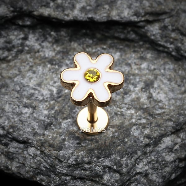 Golden Adorable Daisy Steel Labret-White/Yellow