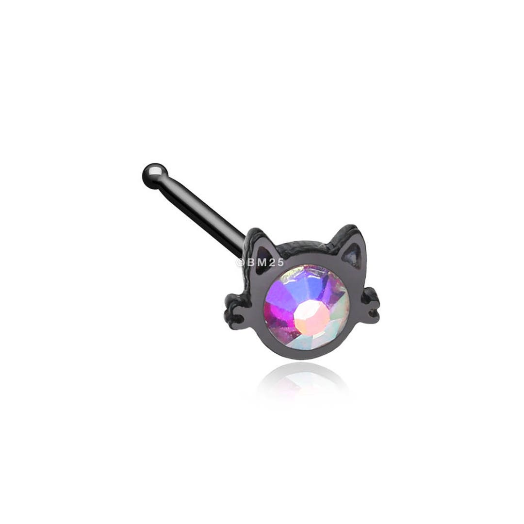 Blackline Adorable Cat Face Iridescent Sparkle Nose Stud Ring-black ...