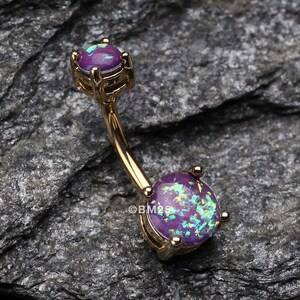 Golden Opal Sparkle Prong Set Belly Button Ring-Purple