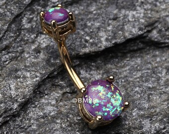 Golden Opal Sparkle Prong Set Belly Button Ring-Purple