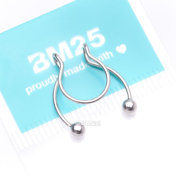 Steel Clip On Non-Piercing Fake Horseshoe Hoop Ring