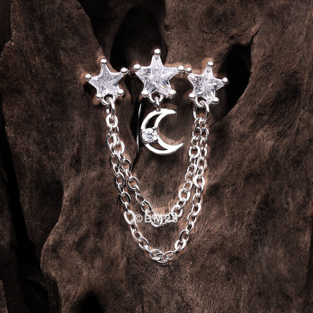 Top Down Navel Ring with Moon and Marquis Dangle Clear Top Down Navel Ring with Moon and Marquis Dangle Clear