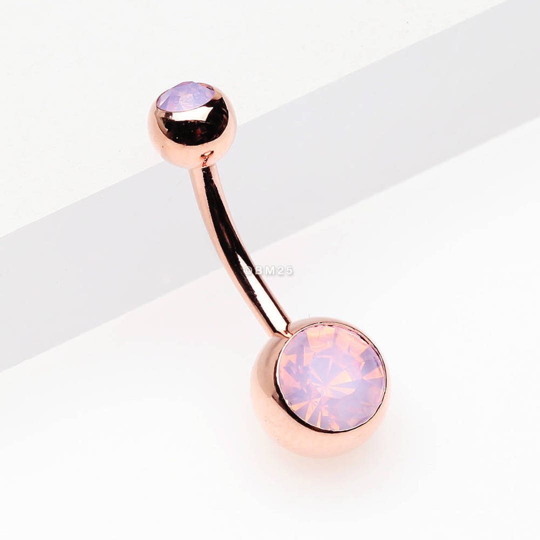 Rose Gold Opalite Double Gem Ball Steel Belly Button Ring - Etsy